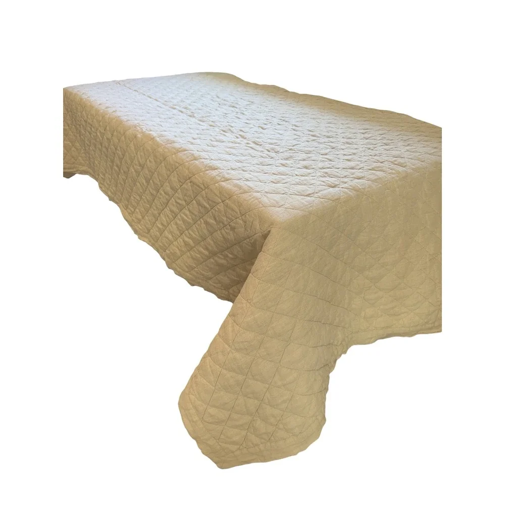 Unbranded Oatmeal Quilted Linen Coverlet Full, Neutral Diamond Stitch Linen